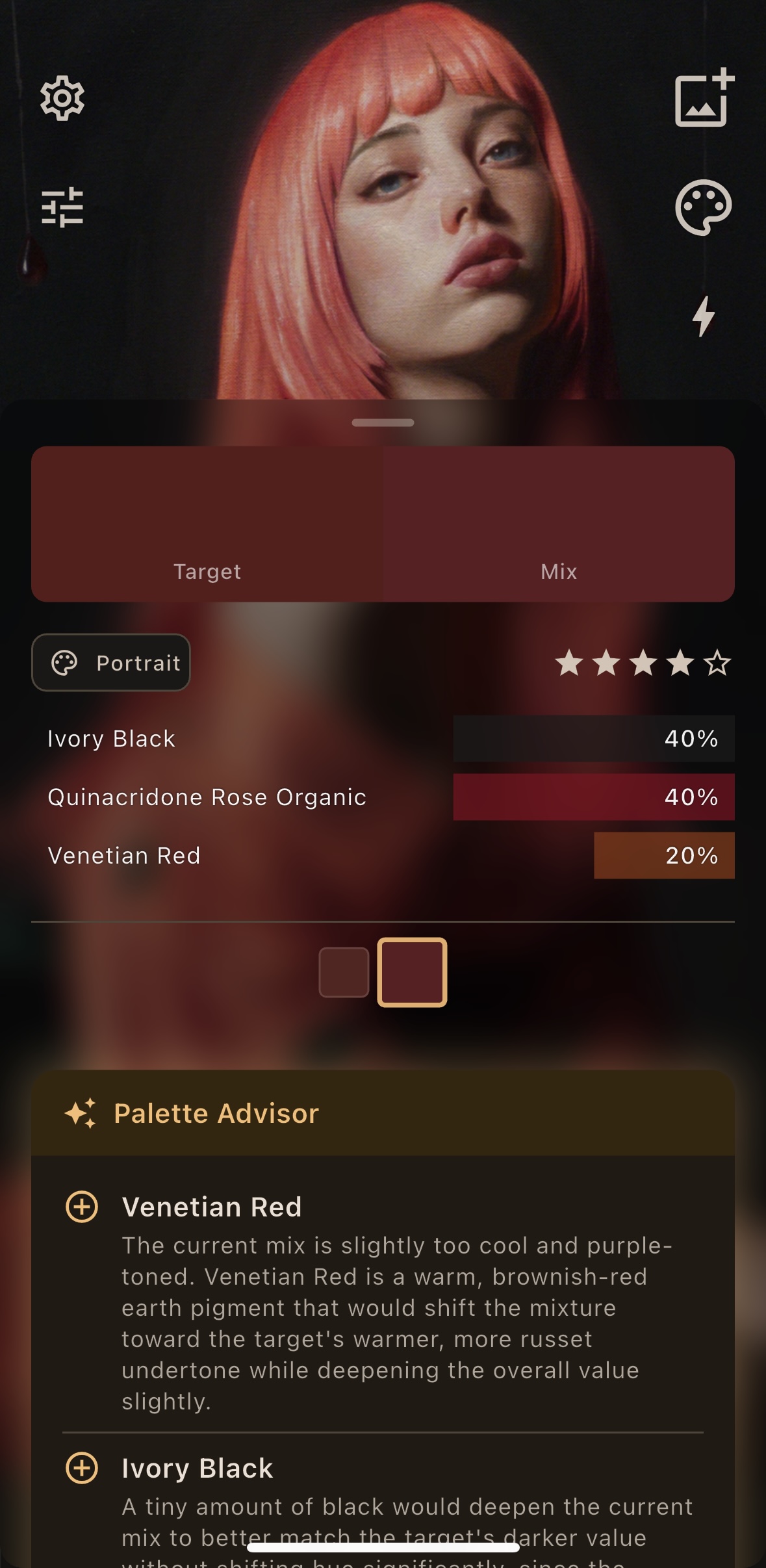 Palette Advisor suggesting colors
